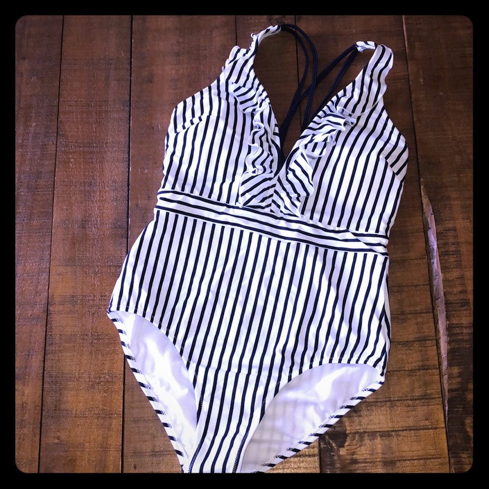 Navy & White Stripe One-piece Swimsuit